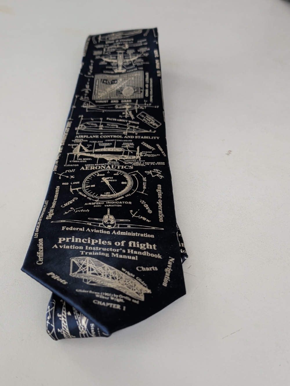 Aviation Diagram Men's Tie in Navy Gold Graphic 100% silk